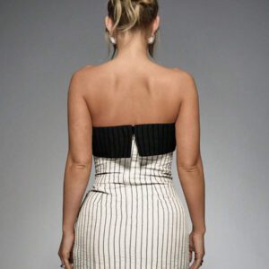 MISSGUIDED Ribbed Bandeau Mini Dress With Contrast Band Strapless Fitted Party Cocktail Evening Clubwear Summer Spring Night Out