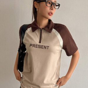 DAZY Women's Casual School Back Graphic Short Sleeve T-Shirt Summer