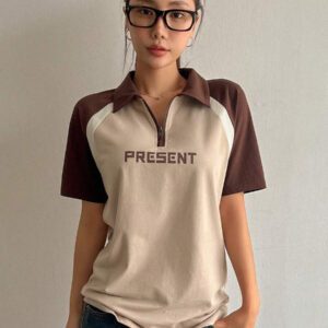 DAZY Women's Casual School Back Graphic Short Sleeve T-Shirt Summer