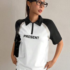 DAZY Women's Casual School Back Graphic Short Sleeve T-Shirt Summer
