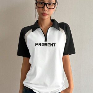 DAZY Women's Casual School Back Graphic Short Sleeve T-Shirt Summer
