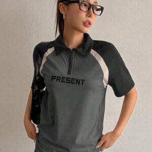 DAZY Women's Casual School Back Graphic Short Sleeve T-Shirt Summer