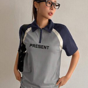 DAZY Women's Casual School Back Graphic Short Sleeve T-Shirt Summer