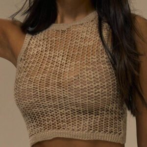 MUSERA Open Knit Cropped Vest Top Fall Cute Streetwear Festival Farmhouse , Country, Vintage, Fall Autumn