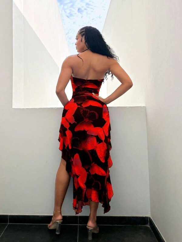 SHEIN SXY Summer Butterfly Print Flowy Ruffle Hem Backless High Slit Fitted Dress – Image 15