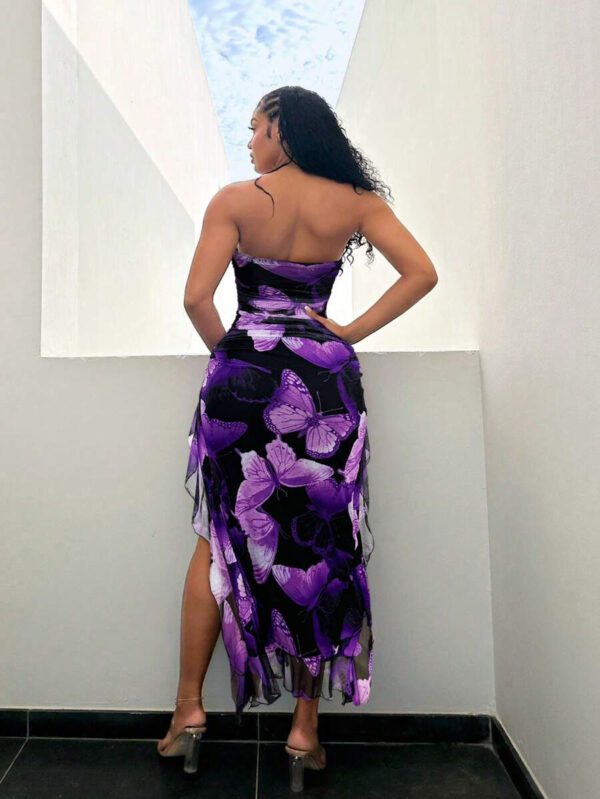 SHEIN SXY Summer Butterfly Print Flowy Ruffle Hem Backless High Slit Fitted Dress – Image 20
