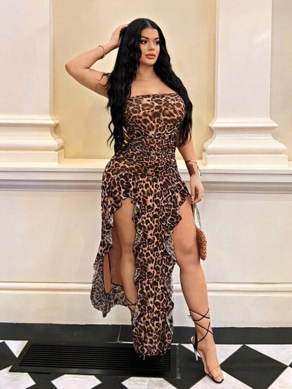 SHEIN SXY Summer Butterfly Print Flowy Ruffle Hem Backless High Slit Fitted Dress – Image 32
