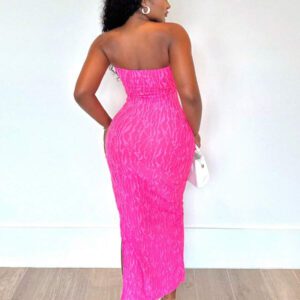 Alexandranx Prom DressSummerValentine's Day Ladies Light Khaki Sexy Elegant High-End Charming Jacquard Textured Tube Top Tight High Elastic Slit Long Dress