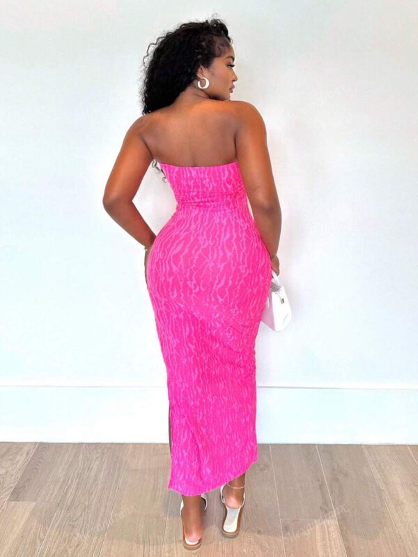 Alexandranx Prom DressSummerValentine's Day Ladies Light Khaki Sexy Elegant High-End Charming Jacquard Textured Tube Top Tight High Elastic Slit Long Dress – Image 3