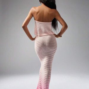 MISSGUIDED Crochet Knit Two-Piece Set Ombre Beach Cover Up Festival Outfit Summer Crop Top Maxi Skirt Matching Set Boho Resort Wear