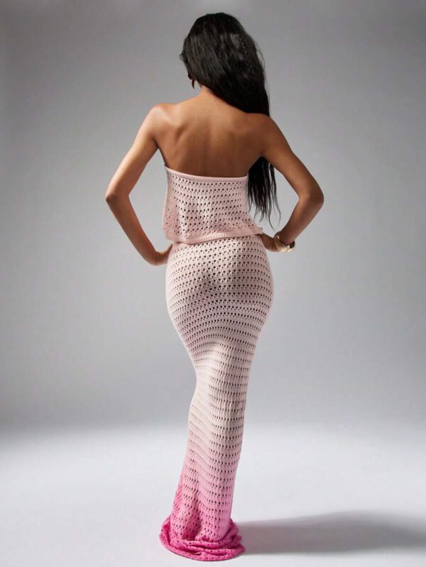 MISSGUIDED Crochet Knit Two-Piece Set Ombre Beach Cover Up Festival Outfit Summer Crop Top Maxi Skirt Matching Set Boho Resort Wear – Image 3