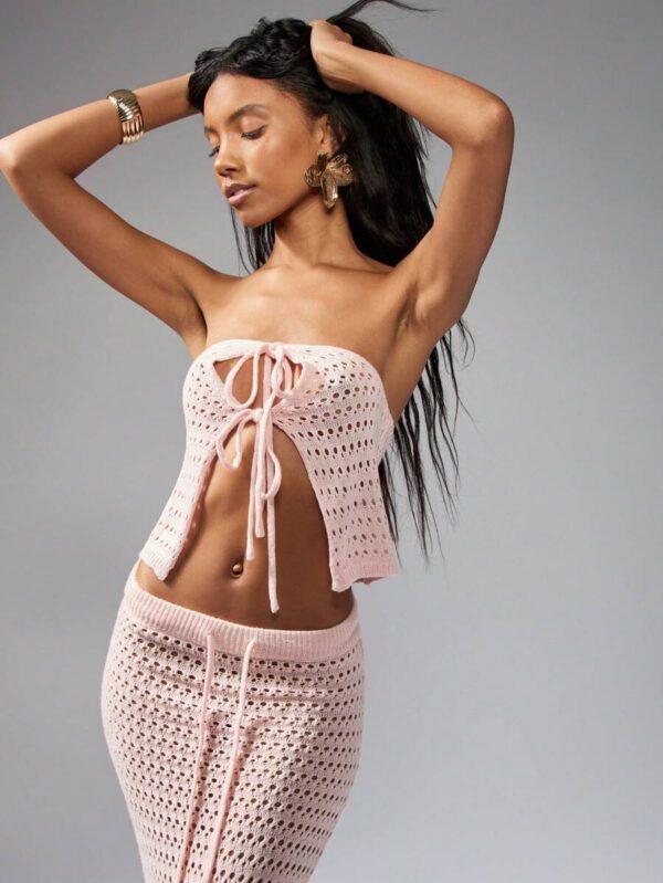 MISSGUIDED Crochet Knit Two-Piece Set Ombre Beach Cover Up Festival Outfit Summer Crop Top Maxi Skirt Matching Set Boho Resort Wear – Image 5