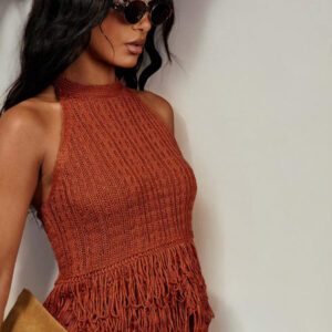 COSMINA Women Sleeveless Solid Color Knitted Top, Fashionable For Summer