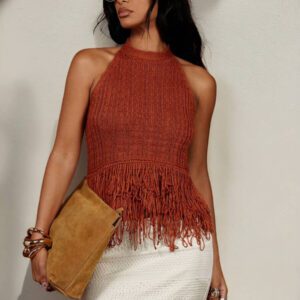 COSMINA Women Sleeveless Solid Color Knitted Top, Fashionable For Summer