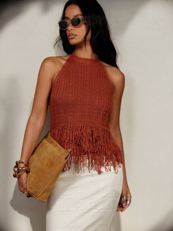 COSMINA Women Sleeveless Solid Color Knitted Top, Fashionable For Summer – Image 4
