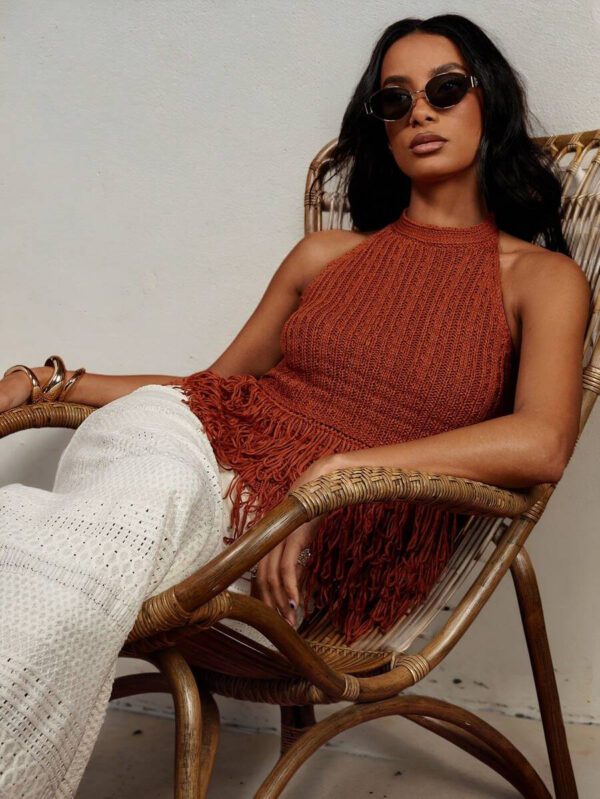 COSMINA Women Sleeveless Solid Color Knitted Top, Fashionable For Summer – Image 6
