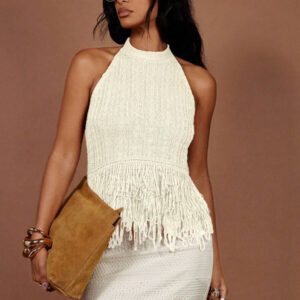 COSMINA Women Sleeveless Solid Color Knitted Top, Fashionable For Summer