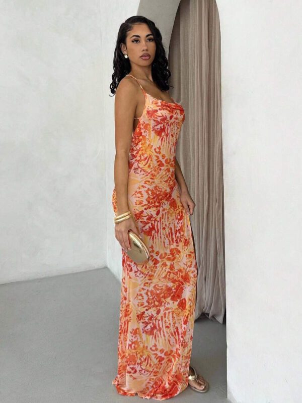 Glamine Spring & Summer Sexy Romantic Vacation Swing Collar Backless High Slit See-Through Chiffon Leopard Zebra Pattern Ink Print Suspenders Women Maxi Dresses Beach Outfits For Woman Resort Wear – Image 6