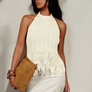 COSMINA Women Sleeveless Solid Color Knitted Top, Fashionable For Summer