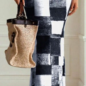 Chiquease Women's Fashionable Grid Patterned Slim Fit Bodycon Dress Maxi Women Outfit