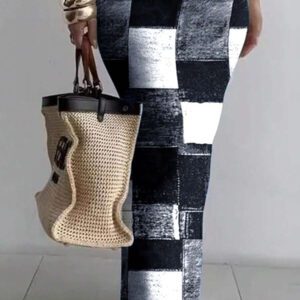 Chiquease Women's Fashionable Grid Patterned Slim Fit Bodycon Dress Maxi Women Outfit