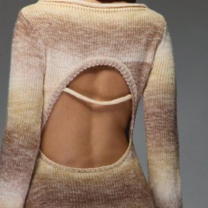 MISSGUIDED Robe longue en maille côtelée à manches évasées pour l'automne et l'hiver. Robe pull avec dos ouvert, design élégant pour les fêtes, les mariages et les invités