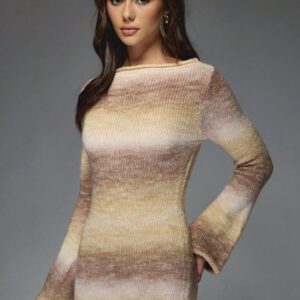 MISSGUIDED Robe longue en maille côtelée à manches évasées pour l'automne et l'hiver. Robe pull avec dos ouvert, design élégant pour les fêtes, les mariages et les invités