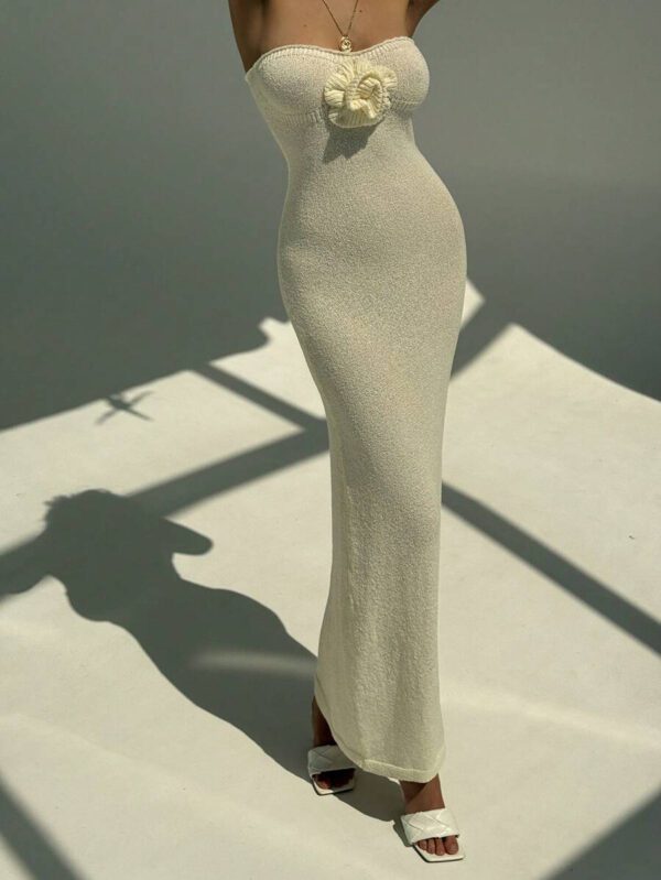 Aloruh Robe de plage moulante sans bretelles à fleurs abricot pour femmes, printemps/été – Image 3