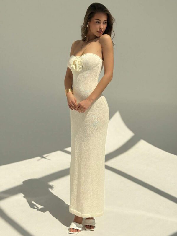 Aloruh Robe de plage moulante sans bretelles à fleurs abricot pour femmes, printemps/été – Image 5
