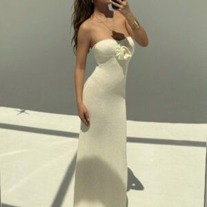 Aloruh Robe de plage moulante sans bretelles à fleurs abricot pour femmes, printemps/été
