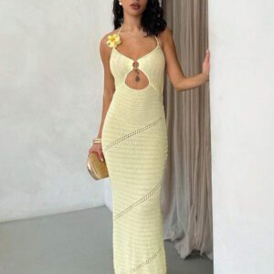Glamine Robe-pull élégante pour femmes de style vacances, avec dos nu et sangles attachées