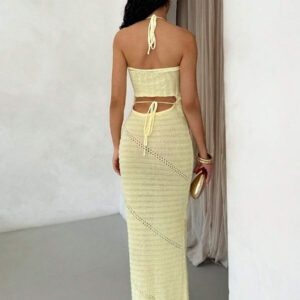 Glamine Robe-pull élégante pour femmes de style vacances, avec dos nu et sangles attachées