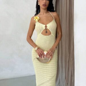 Glamine Robe-pull élégante pour femmes de style vacances, avec dos nu et sangles attachées