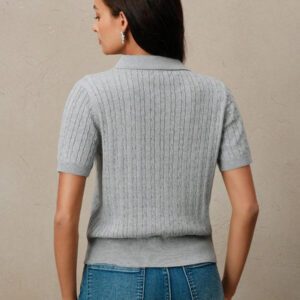 Anewsta Top de T-shirt/blouse tricoté, col polo vintage, manches courtes, torsadé, couleur unie. Élégant et moderne, convient pour le Nouvel An chinois, la Saint-Valentin