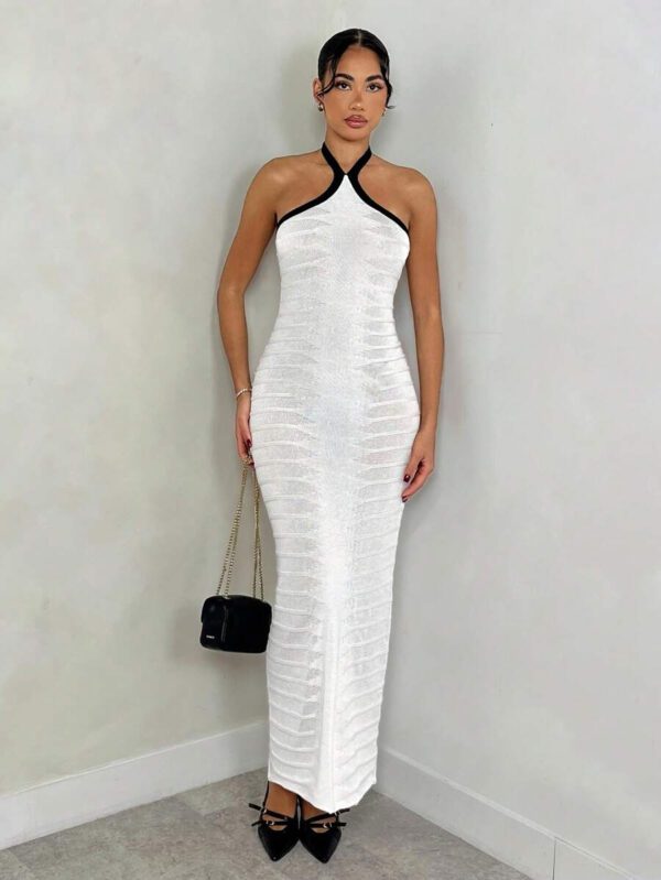 Glamine Robe pull longue et élégante à encolure ras-du-cou pour femmes, coupe slim, printemps/été – Image 4