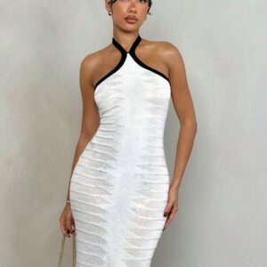 Glamine Robe pull longue et élégante à encolure ras-du-cou pour femmes, coupe slim, printemps/été