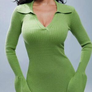 Denimoi Robe pull décontractée à manches longues avec col côtelé, col en V, confortable robe de Noël, robe d'hiver pour temps froid, longueur midi pour tous les jours, pour femmes rondes