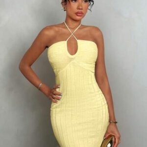 Glamine Robe pull en tricot élégante avec nœud à la taille pour femmes, coupe ajustée à la taille et Top court, printemps/été