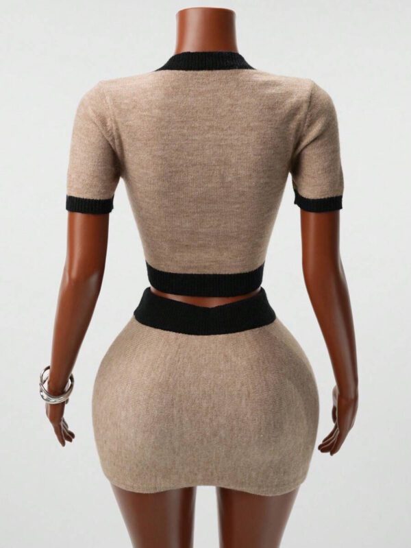 BamGleam Ensemble de pull pour femmes avec motif chiffre 7, Top court à manches courtes col V, style sport chic décontracté – Image 3