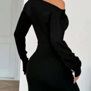 SHEIN EZwear Robe-pull à manches longues, col asymétrique de couleur unie, automne/hiver