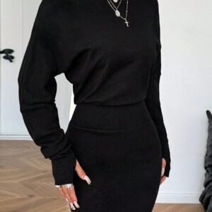 SHEIN EZwear Robe-pull à manches longues, col asymétrique de couleur unie, automne/hiver
