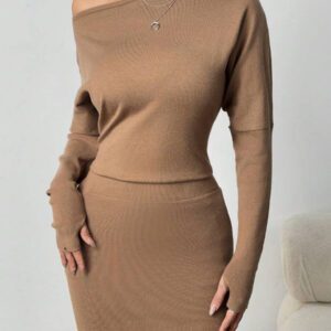 SHEIN EZwear Robe-pull à manches longues, col asymétrique de couleur unie, automne/hiver
