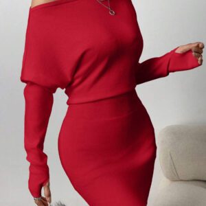 SHEIN EZwear Robe-pull à manches longues, col asymétrique de couleur unie, automne/hiver