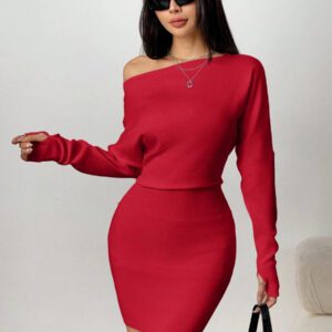 SHEIN EZwear Robe-pull à manches longues, col asymétrique de couleur unie, automne/hiver