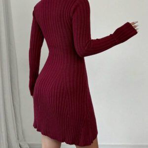 Elenzga Robe pull côtelée à manches longues et col évasé dans un style rétro pour femme. Élégante et polyvalente pour l'automne/l'hiver