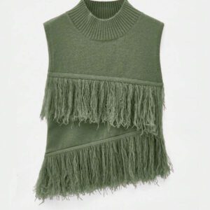 Maija Top en tricot sans manches de couleur unie à la mode pour femme avec décoration à pompons