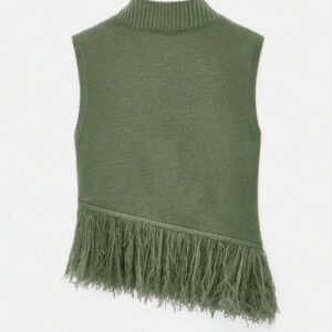 Maija Top en tricot sans manches de couleur unie à la mode pour femme avec décoration à pompons