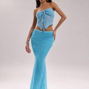 SHEIN BAE Blouse tricot tube asymétrique avec nœud devant, couleur unie pour femme