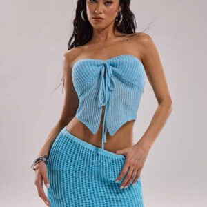SHEIN BAE Blouse tricot tube asymétrique avec nœud devant, couleur unie pour femme