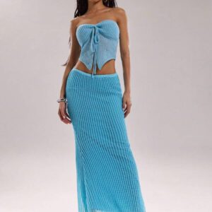 SHEIN BAE Blouse tricot tube asymétrique avec nœud devant, couleur unie pour femme